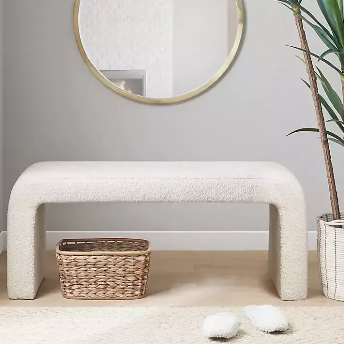 New Kirklands Home Cream Boucle Waterfall Bench White