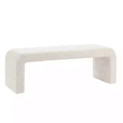 New Kirklands Home Cream Boucle Waterfall Bench, 52 in. White