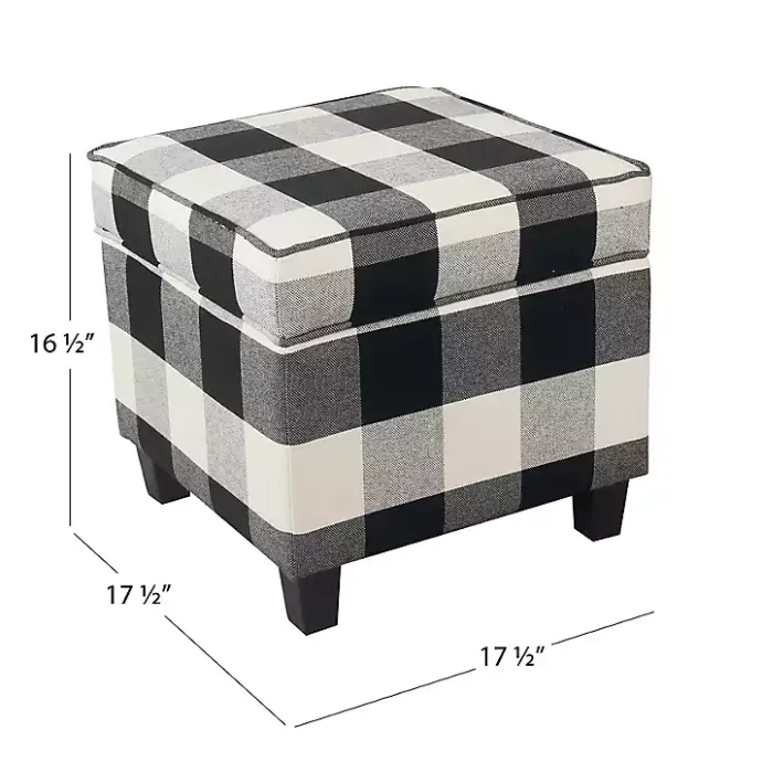 Discount Kirklands Home Cream Buffalo Plaid Upholstered Storage Ottoman