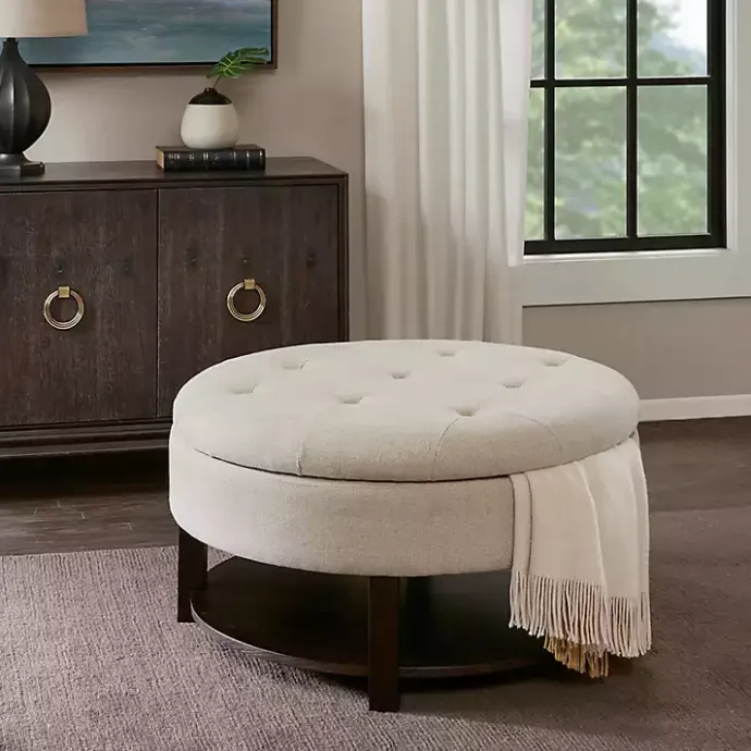 Sale Kirklands Home Cream Button Tufted Storage Ottoman Ivory