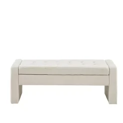 Hot Kirklands Home Cream Button Tufted Upholstered Storage Bench Ivory