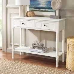 Kirklands Home Cream Carved 2-Drawer Console Table White