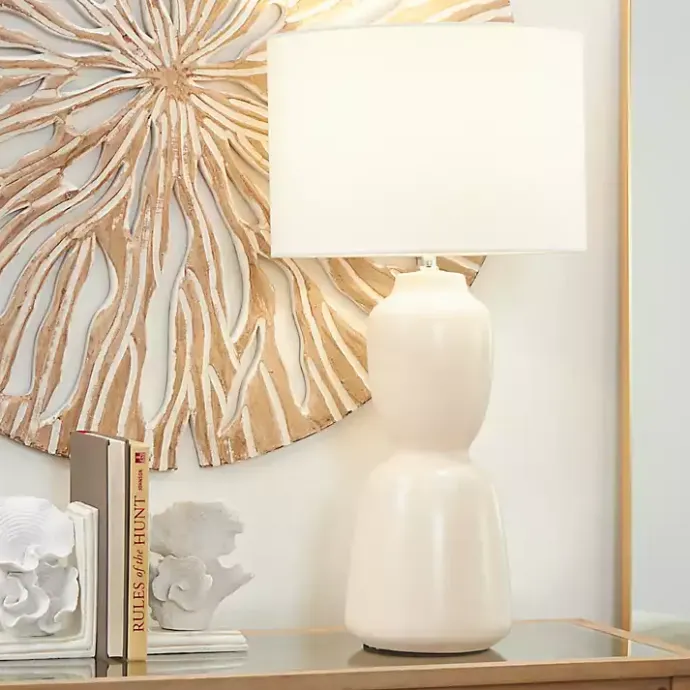 Kirklands Home Cream Ceramic Rounded Hourglass Table Lamp