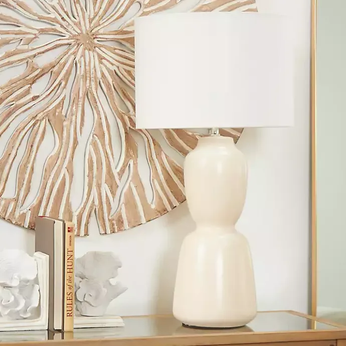 Kirklands Home Cream Ceramic Rounded Hourglass Table Lamp