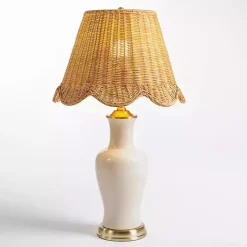 Discount Kirklands Home Cream Ceramic Table Lamp With Woven Shade Tan