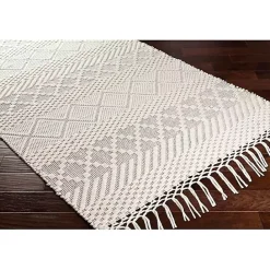 Discount Kirklands Home Cream Diamond Tassel Wool Area Rug, 5x7 Ivory