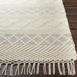 Discount Kirklands Home Cream Diamond Tassel Wool Area Rug, 5x7 Ivory