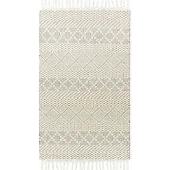 Hot Kirklands Home Cream Diamond Tassel Wool Area Rug, 8x10 Ivory