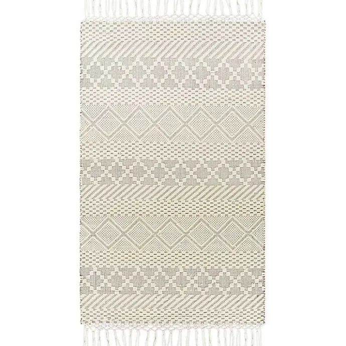 Hot Kirklands Home Cream Diamond Tassel Wool Area Rug, 8x10 Ivory