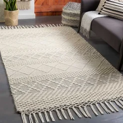 Hot Kirklands Home Cream Diamond Tassel Wool Area Rug, 8x10 Ivory
