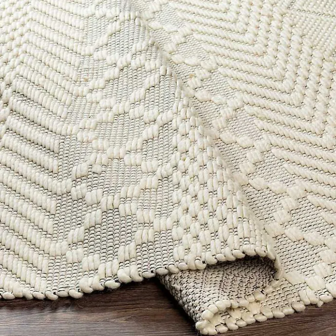 Hot Kirklands Home Cream Diamond Tassel Wool Area Rug, 8x10 Ivory