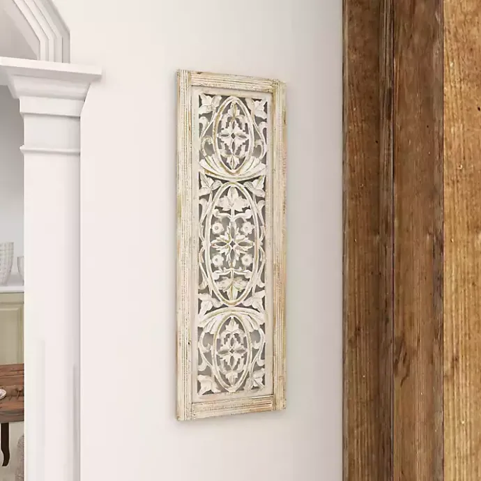 Clearance Kirklands Home Cream Distressed Carved Floral Wall Plaque