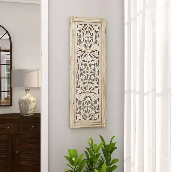 Clearance Kirklands Home Cream Distressed Carved Floral Wall Plaque