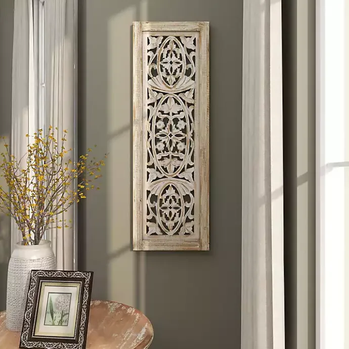 Clearance Kirklands Home Cream Distressed Carved Floral Wall Plaque