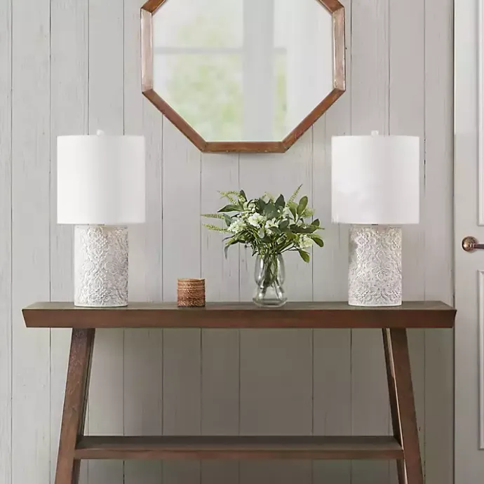Clearance Kirklands Home Cream Embossed Floral Table Lamp White