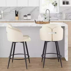 Kirklands Home Cream Faux Leather Swivel Counter Stools, Set of 2 White