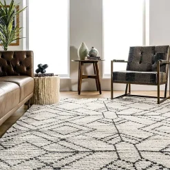 Clearance Kirklands Home Cream Geometric Diamonds Fringed Area Rug, 7x10