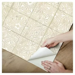 Hot Kirklands Home Cream Provincial Tiles Peel & Stick Wallpaper Tan
