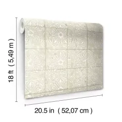 Hot Kirklands Home Cream Provincial Tiles Peel & Stick Wallpaper Tan