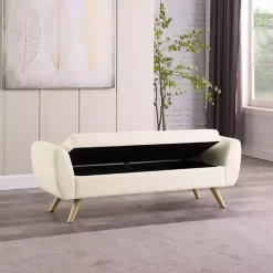 Sale Kirklands Home Cream Sherpa and Wood Storage Bench Ivory