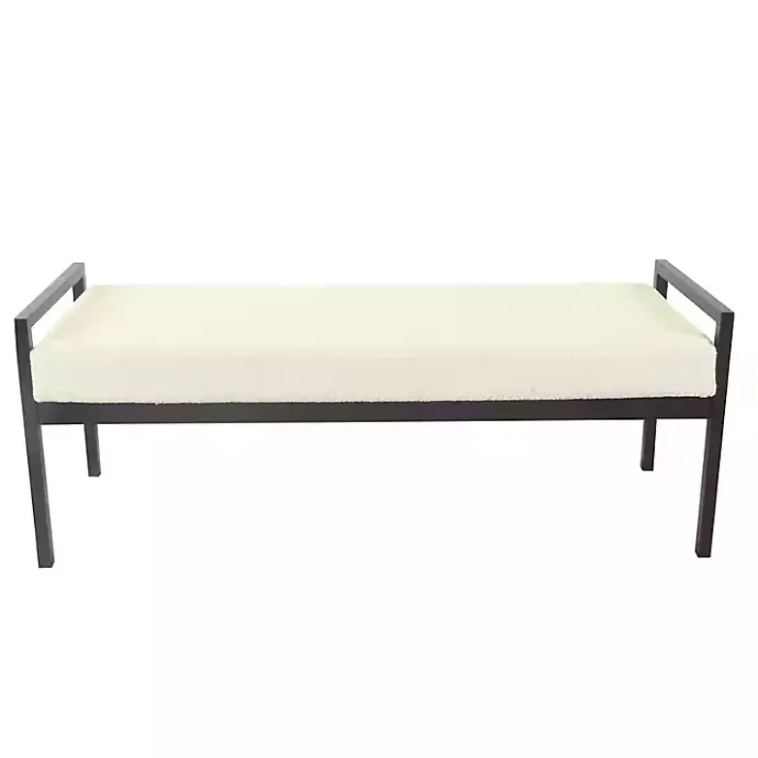 Clearance Kirklands Home Cream Sherpa Upholstered Metal Bench Ivory