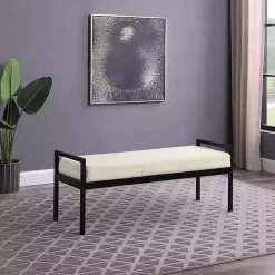 Clearance Kirklands Home Cream Sherpa Upholstered Metal Bench Ivory
