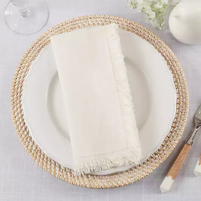 Discount Kirklands Home Cream Simple Fringe Napkins, Set of 4 Ivory