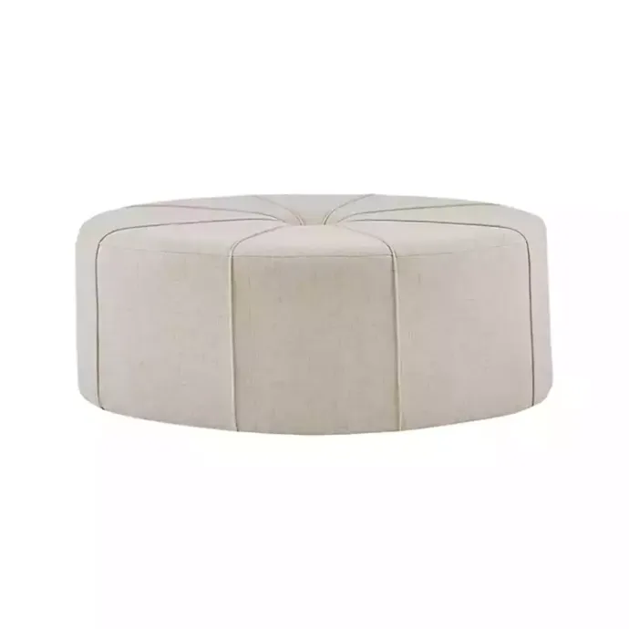 New Kirklands Home Cream Thick Welting Center Button Oval Ottoman Ivory