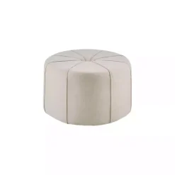 New Kirklands Home Cream Thick Welting Center Button Oval Ottoman Ivory