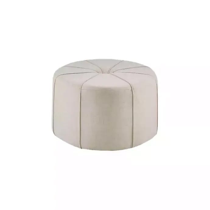 New Kirklands Home Cream Thick Welting Center Button Oval Ottoman Ivory