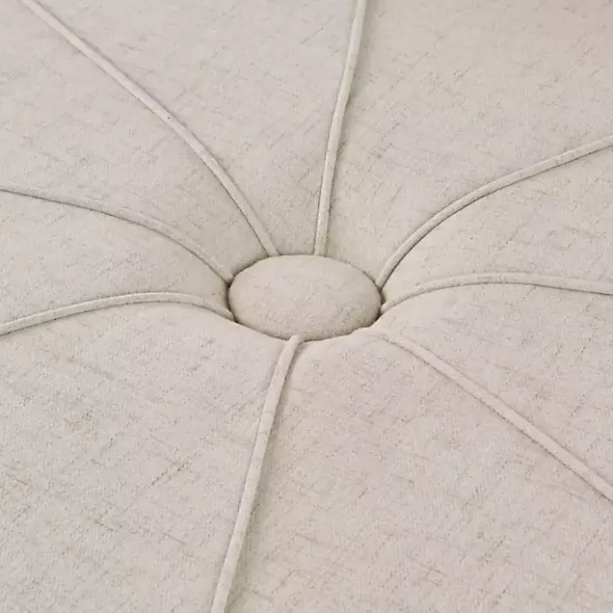 New Kirklands Home Cream Thick Welting Center Button Oval Ottoman Ivory
