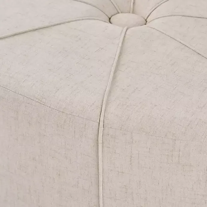 New Kirklands Home Cream Thick Welting Center Button Oval Ottoman Ivory
