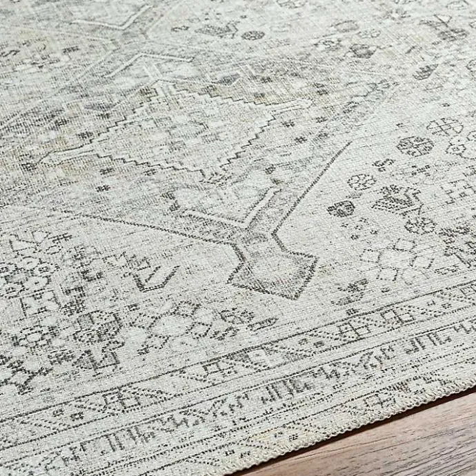 Hot Kirklands Home Cream Traditional Washable Area Rug, 5x7 Ivory