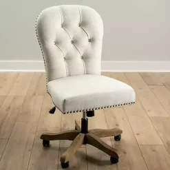 Online Kirklands Home Cream Tufted with Nailhead Trim Office Chair Ivory