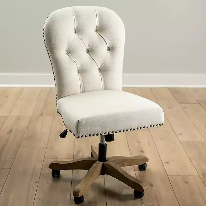 Online Kirklands Home Cream Tufted with Nailhead Trim Office Chair Ivory