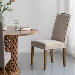 Sale Kirklands Home Cream Upholstered Armless Dining Chairs, Set of 2 Ivory