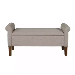 New Kirklands Home Cream Upholstered Aubrey Storage Bench Tan