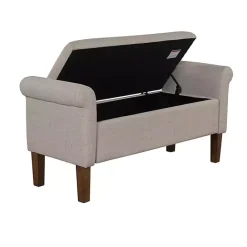 New Kirklands Home Cream Upholstered Aubrey Storage Bench Tan