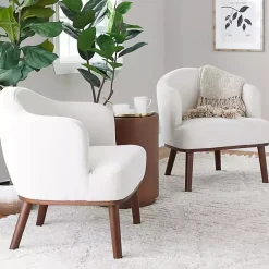 Clearance Kirklands Home Cream Upholstered Midcentury Modern Accent Chair Ivory