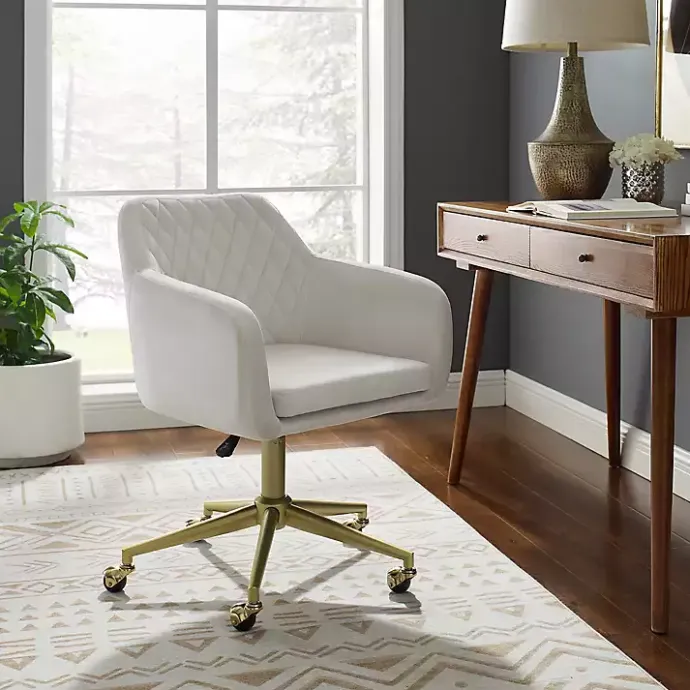 Online Kirklands Home Cream Upholstered Tufted Swivel Office Chair Ivory