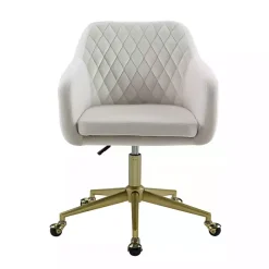 Online Kirklands Home Cream Upholstered Tufted Swivel Office Chair Ivory