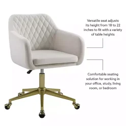 Online Kirklands Home Cream Upholstered Tufted Swivel Office Chair Ivory