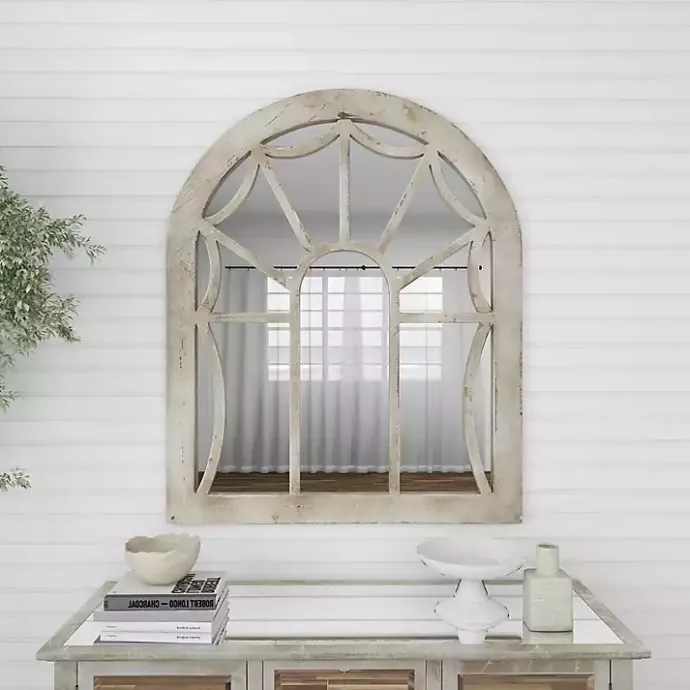 Outlet Kirklands Home Cream Vintage Fir Wood Arch Framed Mirror