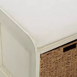 Kirklands Home Cream Wood Bench with Storage Baskets White