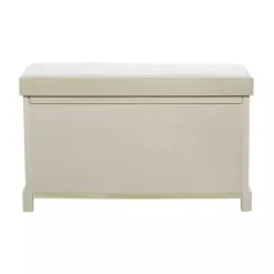 Kirklands Home Cream Wood Bench with Storage Baskets White