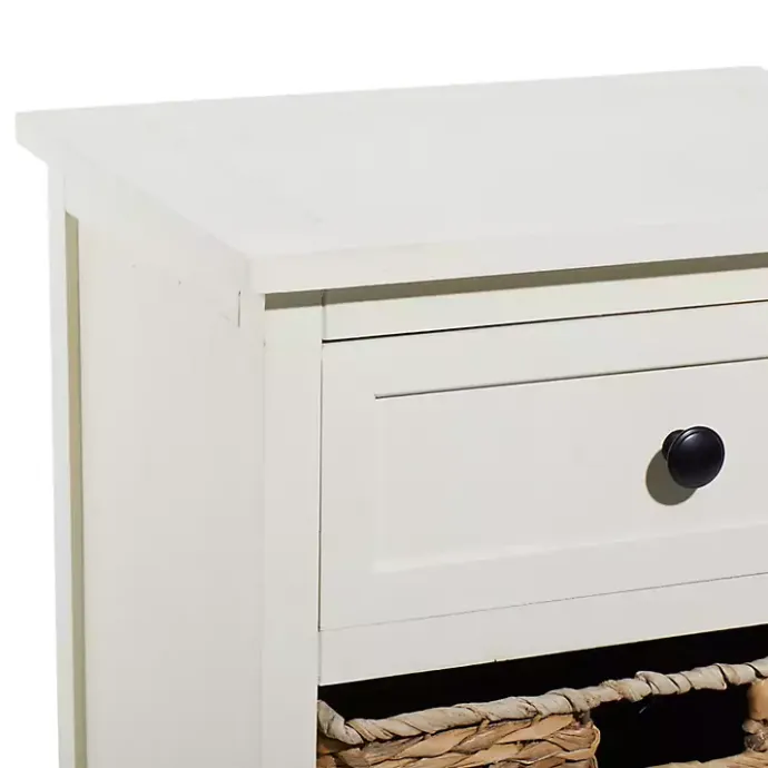 Hot Kirklands Home Cream Wood Side Table with Woven Baskets Ivory