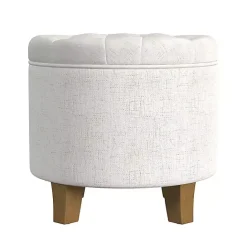 New Kirklands Home Cream Woven Upholstered Tufted Storage Ottoman White