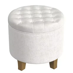 New Kirklands Home Cream Woven Upholstered Tufted Storage Ottoman White