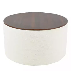Sale Kirklands Home Cream Woven Wood Top Storage Ottoman Ivory