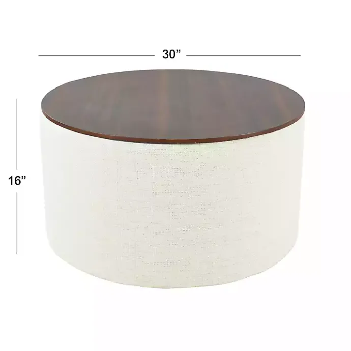 Sale Kirklands Home Cream Woven Wood Top Storage Ottoman Ivory